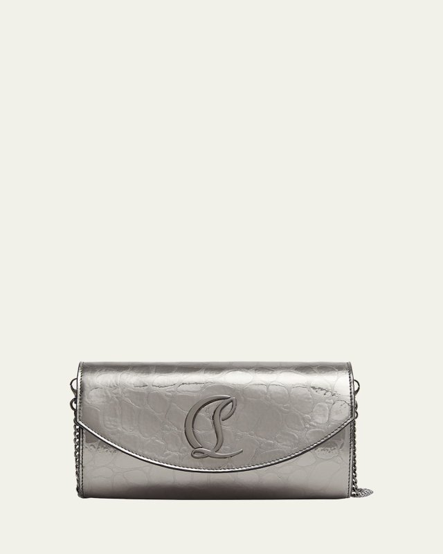 Loubi54 Wallet on Chain in Croc-Embossed Leather